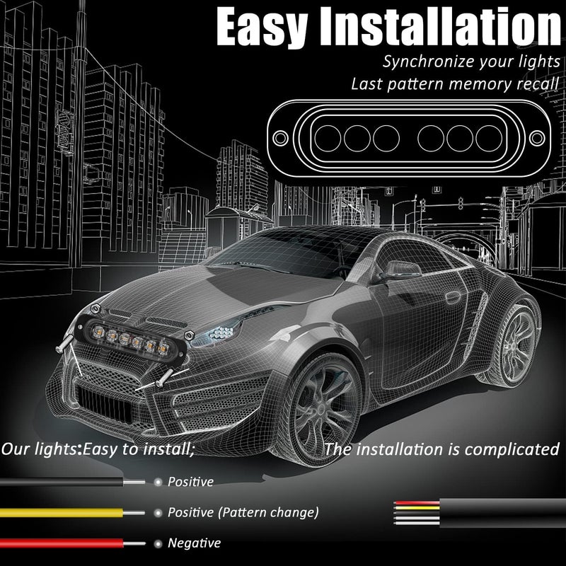 XTAUTO XT AUTO 4pcs Amber LED Emergency Strobe Light Bar - Image 5