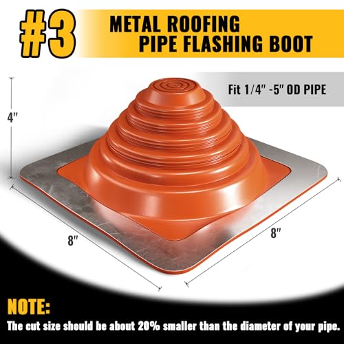 VIVIDA #3 Silicone Metal Roof Pipe Boot, High Temp Flexible Roof Jack Vent Boot for Pipe OD 1/4" to 5", Screws & Hex Socket Included, Square Base, Red, 1 Pack - Image 4