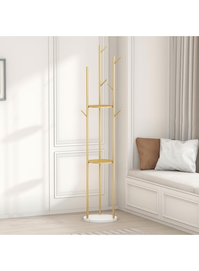 Beauenty Modern Metal Coat Rack Freestanding with Natural Marble Base, 67”/170cm Entryway Hall Tree, Sturdy 5-Hook Design for Coats, Hats, Scarves, Handbags, Perfect for Home, Bedroom, Hotel & Office - Image 4