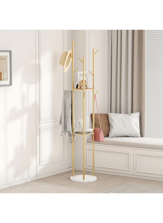 Beauenty Modern Metal Coat Rack Freestanding with Natural Marble Base, 67”/170cm Entryway Hall Tree, Sturdy 5-Hook Design for Coats, Hats, Scarves, Handbags, Perfect for Home, Bedroom, Hotel & Office - Image 3