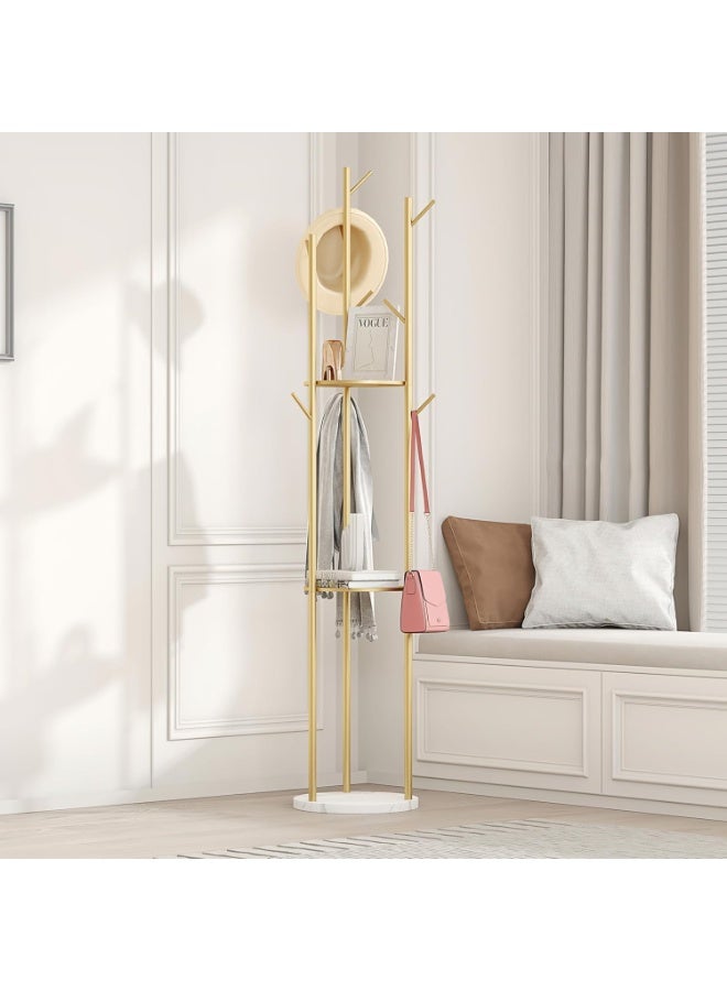 Beauenty Modern Metal Coat Rack Freestanding with Natural Marble Base, 67”/170cm Entryway Hall Tree, Sturdy 5-Hook Design for Coats, Hats, Scarves, Handbags, Perfect for Home, Bedroom, Hotel & Office - Image 2