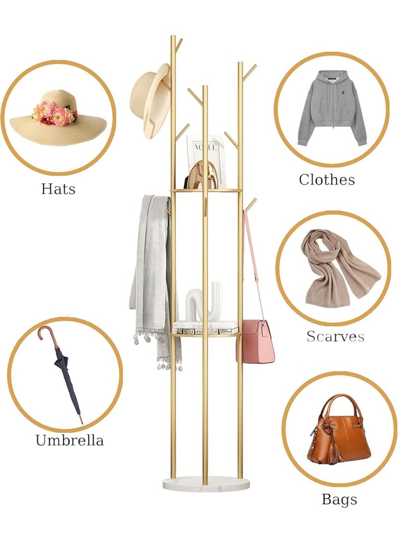 Beauenty Modern Metal Coat Rack Freestanding with Natural Marble Base, 67”/170cm Entryway Hall Tree, Sturdy 5-Hook Design for Coats, Hats, Scarves, Handbags, Perfect for Home, Bedroom, Hotel & Office - Image 5