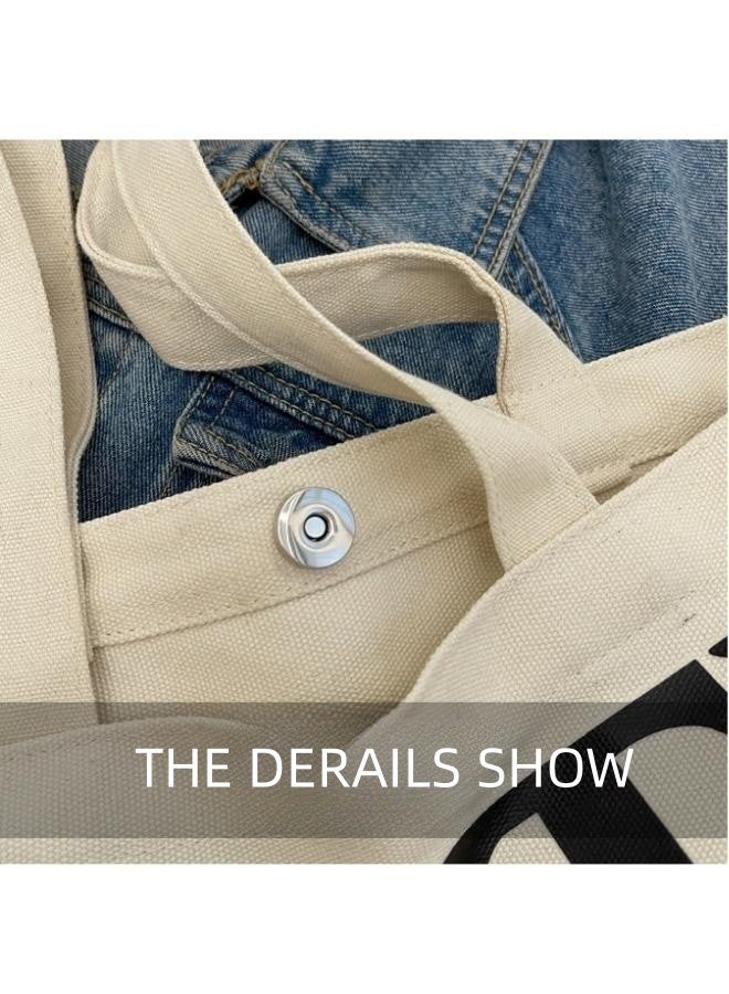 WAOKN Ladies Large Capacity Canvas Shoulder Bag Travel Simple New Handbag Casual Travel Alphabet Tote Bag,Canvas Tote Bag for Women Vintage Handbag Shoulder Bag for Travel Grocery Shopping Work - Image 3