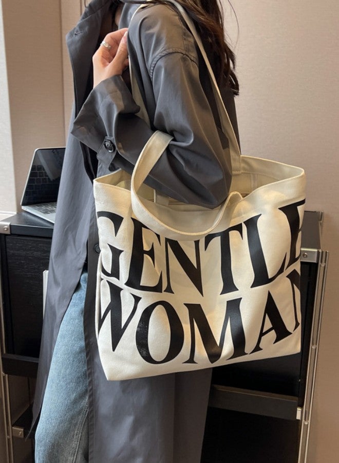 WAOKN Ladies Large Capacity Canvas Shoulder Bag Travel Simple New Handbag Casual Travel Alphabet Tote Bag,Canvas Tote Bag for Women Vintage Handbag Shoulder Bag for Travel Grocery Shopping Work - Image 2
