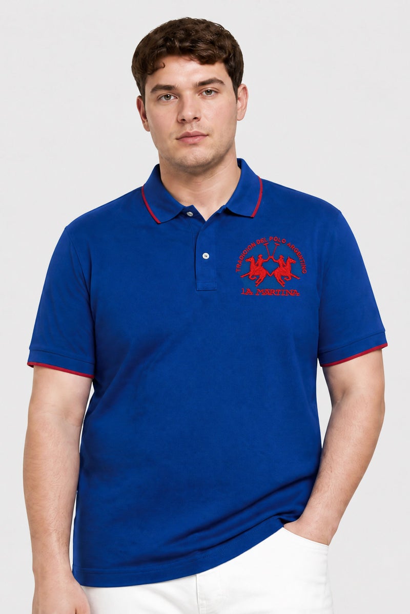 La Martina Men Regular Fit Embroidered Logo Long Sleeve Polo Shirt, Blue - Image 1