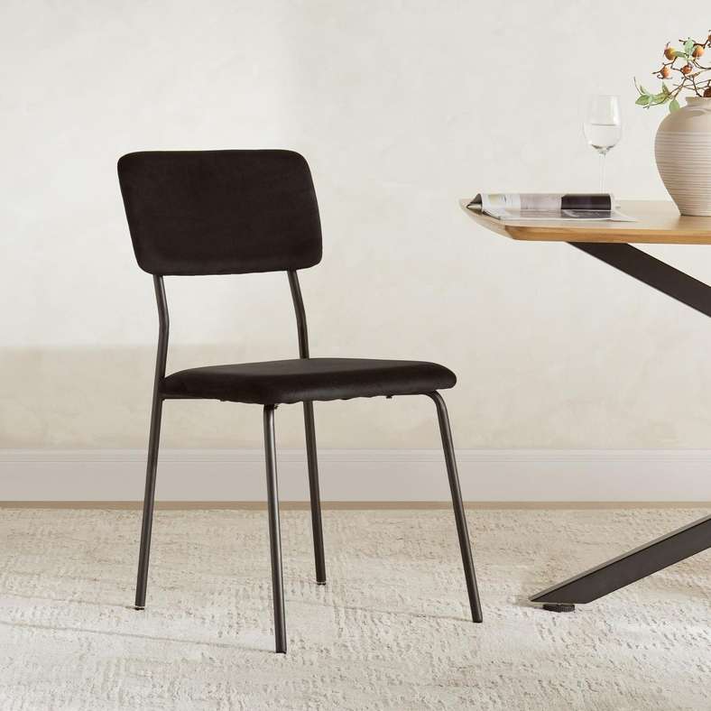 Pan Home كرسي طعام مخمل أسود للبالغين