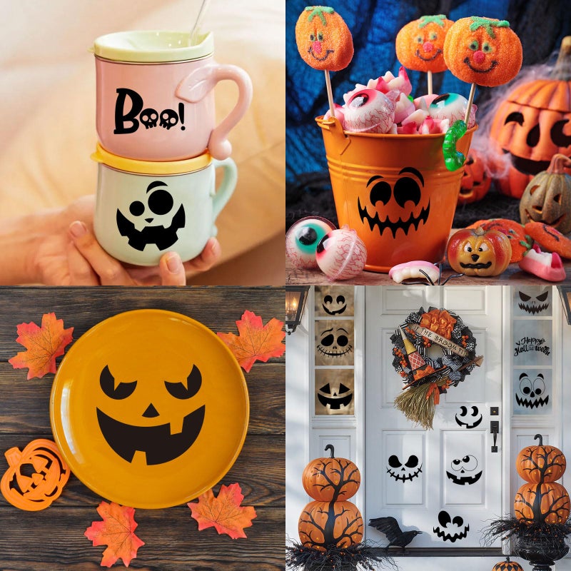 سساين CCINEE Halloween ملصقات وجه اليقطين ملصقات تزيين اليقطين وجه الشبح الأسود يتمسك بزخارف جاك أو فانوس لخدعة أو علاج هدايا الحفلات ديكورات الهالوين 18 ورقة - Image 5
