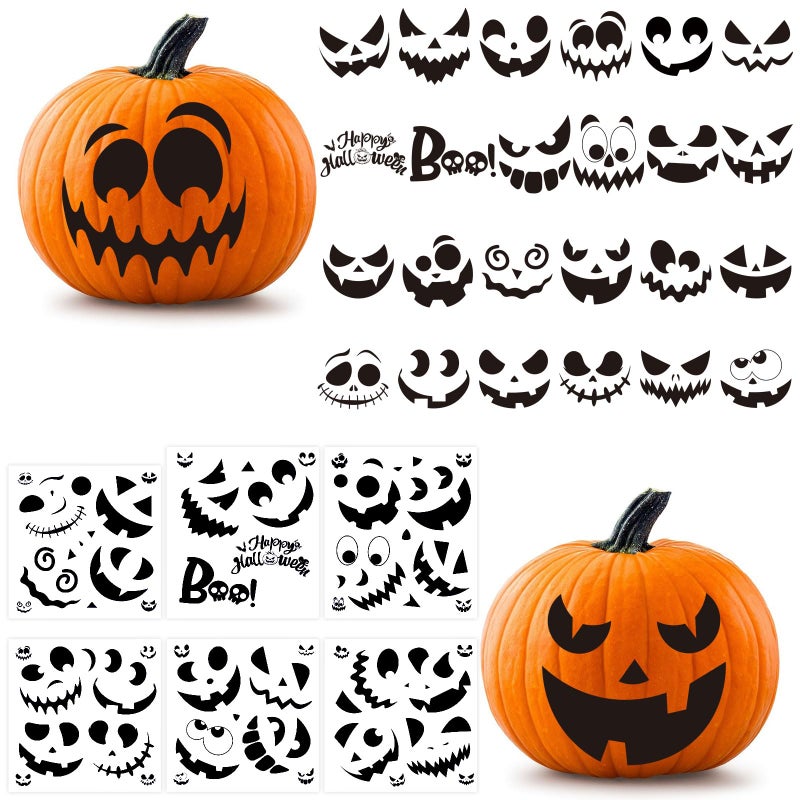 سساين CCINEE Halloween ملصقات وجه اليقطين ملصقات تزيين اليقطين وجه الشبح الأسود يتمسك بزخارف جاك أو فانوس لخدعة أو علاج هدايا الحفلات ديكورات الهالوين 18 ورقة - Image 1