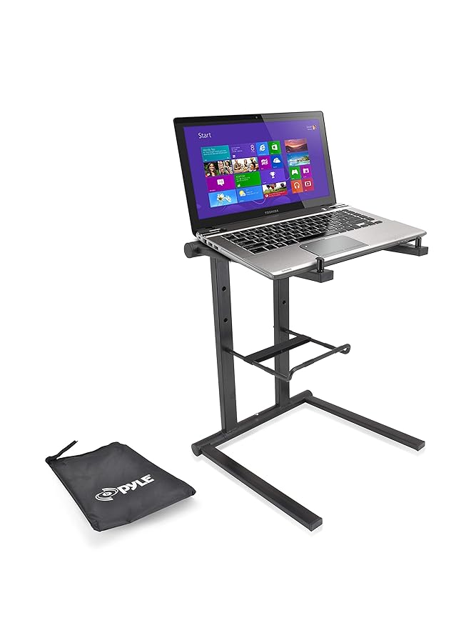 Pyle Portable Folding Laptop Stand Standing Table With Foldable Height And Secondary Accessory Tray For Ipad Tablet Dj Mixer Workstation Gaming And Home Use With Bag Plpts35 - Image 1