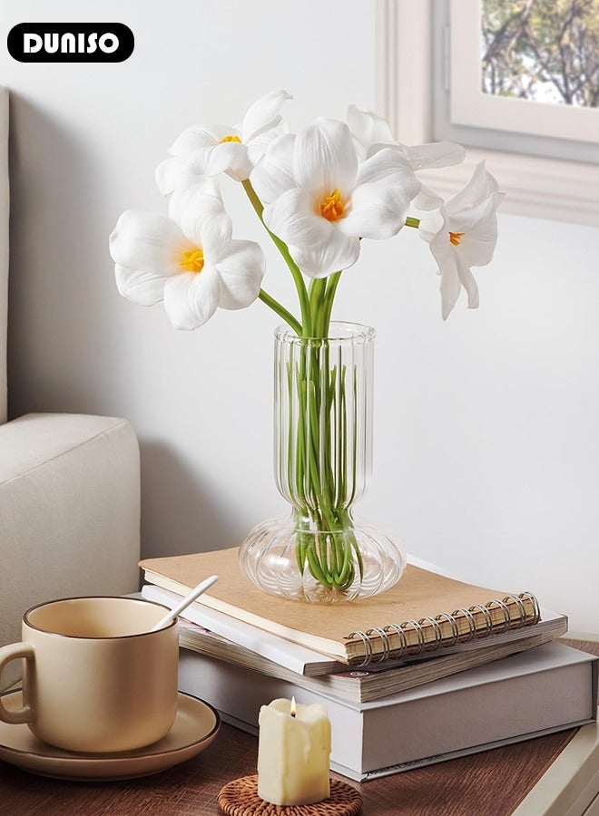 DUNISO Clear Glass Vase, Modern Decorative Vase, Irregular Shape Vintage Flower Vase, Minimalist Ins Style Embossed Glass Vase for Wedding Table Decorations Centerpieces, Crystal Vase for Living Room, Bedroom, Kitchen, Dining Table, Mantle - Image 2