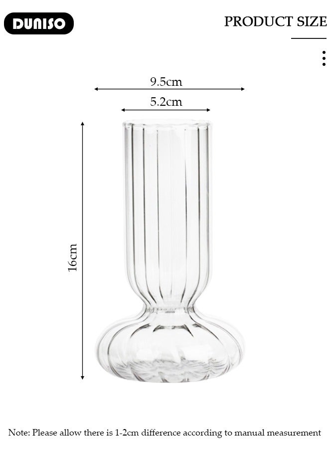 DUNISO Clear Glass Vase, Modern Decorative Vase, Irregular Shape Vintage Flower Vase, Minimalist Ins Style Embossed Glass Vase for Wedding Table Decorations Centerpieces, Crystal Vase for Living Room, Bedroom, Kitchen, Dining Table, Mantle - Image 4