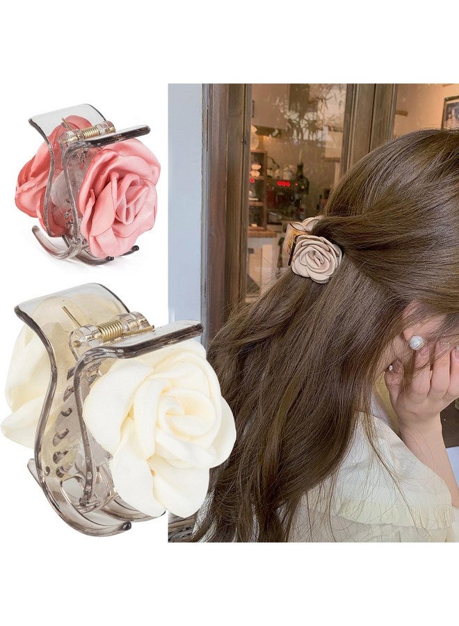 Agirlvct 3 Pack Flower Hair Clip Medium, Small Camellia Claw Clips for High Ponytail,Hair Clips Travel Beach Holiday Birthday Gift for Mother Girl Thick Thin Long Hair(Pink Champagne White) - Image 1