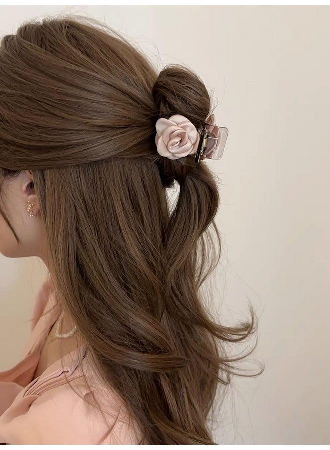 Agirlvct 3 Pack Flower Hair Clip Medium, Small Camellia Claw Clips for High Ponytail,Hair Clips Travel Beach Holiday Birthday Gift for Mother Girl Thick Thin Long Hair(Pink Champagne White) - Image 4
