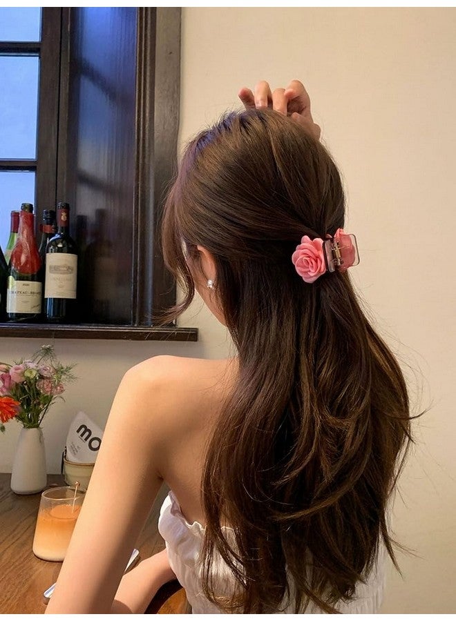 Agirlvct 3 Pack Flower Hair Clip Medium, Small Camellia Claw Clips for High Ponytail,Hair Clips Travel Beach Holiday Birthday Gift for Mother Girl Thick Thin Long Hair(Pink Champagne White) - Image 3