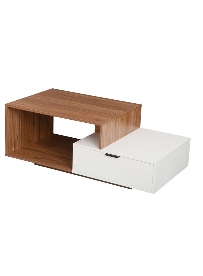 DANUBE HOME طاولة قهوة إكرين مع درج - أثاث غرفة معيشة أنيق من الجوز/الأبيض، خشب مهندَس، تشطيب ميلامين، مثالية للمساحات الحديثة - الحجم: L120xW60xH45cm - Image 1