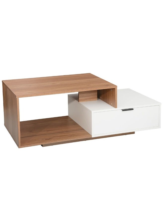 DANUBE HOME طاولة قهوة إكرين مع درج - أثاث غرفة معيشة أنيق من الجوز/الأبيض، خشب مهندَس، تشطيب ميلامين، مثالية للمساحات الحديثة - الحجم: L120xW60xH45cm - Image 2