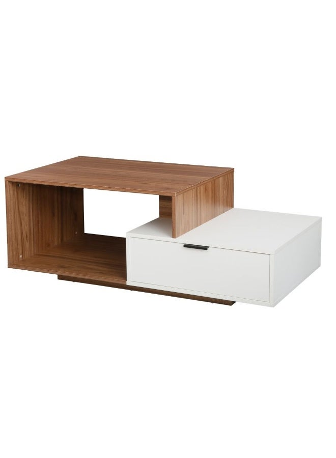 DANUBE HOME طاولة قهوة إكرين مع درج - أثاث غرفة معيشة أنيق من الجوز/الأبيض، خشب مهندَس، تشطيب ميلامين، مثالية للمساحات الحديثة - الحجم: L120xW60xH45cm - Image 3