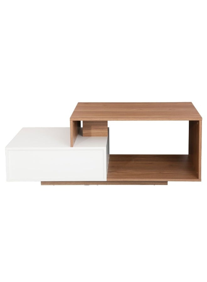 DANUBE HOME طاولة قهوة إكرين مع درج - أثاث غرفة معيشة أنيق من الجوز/الأبيض، خشب مهندَس، تشطيب ميلامين، مثالية للمساحات الحديثة - الحجم: L120xW60xH45cm - Image 5