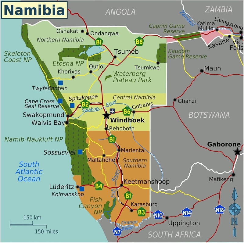 Vintage Style Namibia Map Poster Old World Artistic Regions Wall Decor for Study Library or Living Room(Unframed,12x18inch(30x45cm))