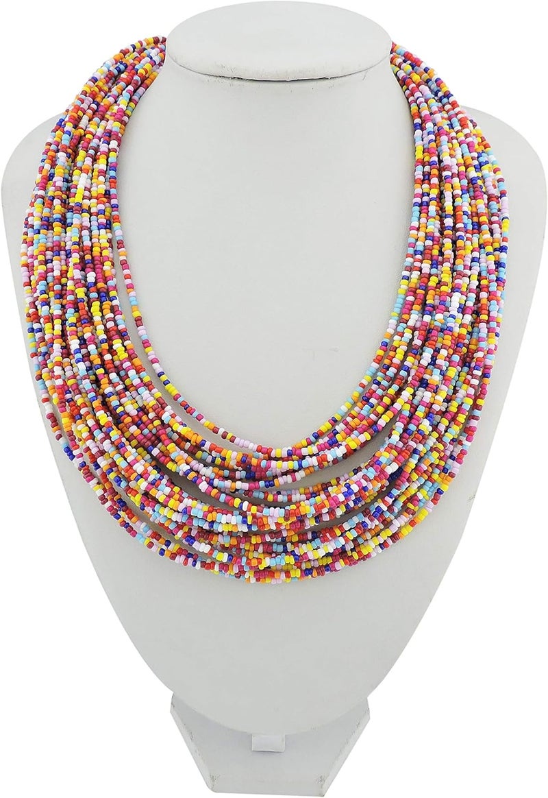 Bocar Multi Layer Chunky Bib Statement Seed Beads Cluster Collar Necklace for Women Gift (NK-10351) - Image 2