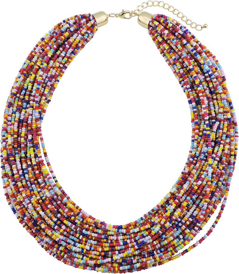 Bocar Multi Layer Chunky Bib Statement Seed Beads Cluster Collar Necklace for Women Gift (NK-10351) - Image 1