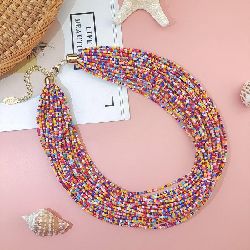 Bocar Multi Layer Chunky Bib Statement Seed Beads Cluster Collar Necklace for Women Gift (NK-10351) - Image 3