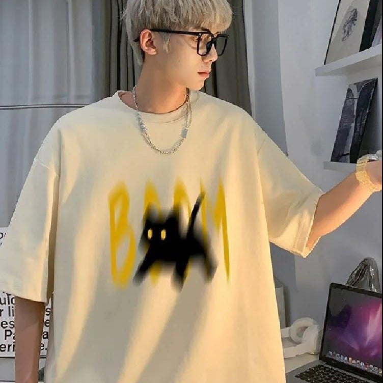 2024 Cotton Men'S Short-Sleeved T-Shirt American Retro Printed Heavy Design Sense Niche Half-Sleeved Body - Image 3
