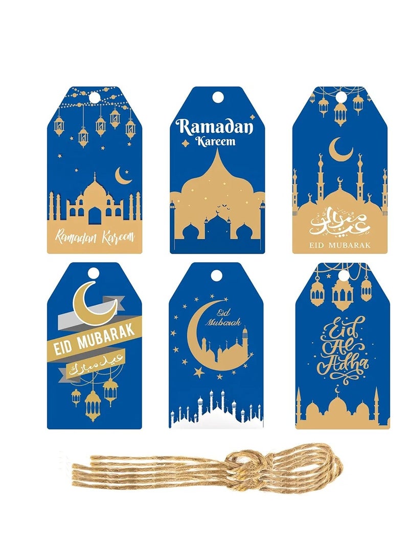 60 Ramadan Gift Tags Stickers with String Ramadan Kareem Gift Wrap Tags Eid Mubarak Kraft Gift Tags Ramadan Hanging Tags Mosque Tags for Ramadan Cards Gift Wrap - Image 1