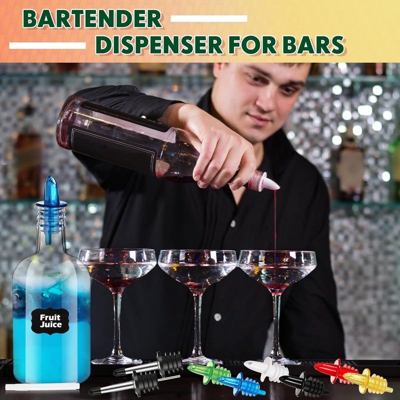 Maxcheck 6 Set 16 oz Plastic Long Neck Bottles with Rainbow Pourer and Caps Plastic Juice Pour Bottles with Stainless Steel Pourer Tapered Spout Syrup Pourers for Liquor Juice Store - Image 5