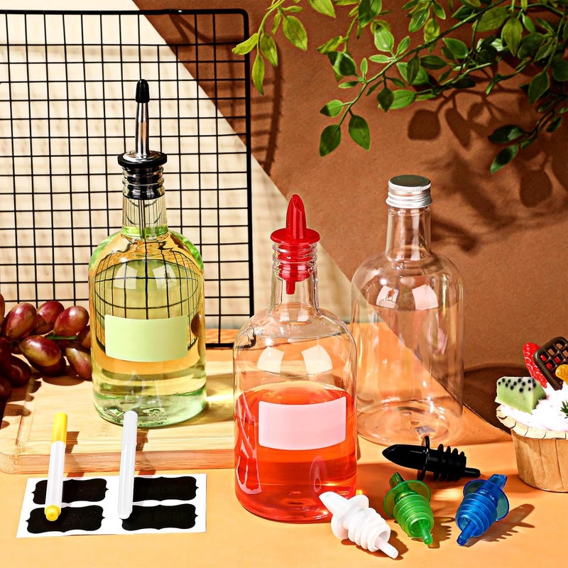 Maxcheck 6 Set 16 oz Plastic Long Neck Bottles with Rainbow Pourer and Caps Plastic Juice Pour Bottles with Stainless Steel Pourer Tapered Spout Syrup Pourers for Liquor Juice Store - Image 3