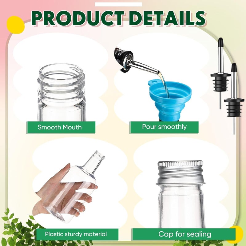 Maxcheck 6 Set 16 oz Plastic Long Neck Bottles with Rainbow Pourer and Caps Plastic Juice Pour Bottles with Stainless Steel Pourer Tapered Spout Syrup Pourers for Liquor Juice Store - Image 4