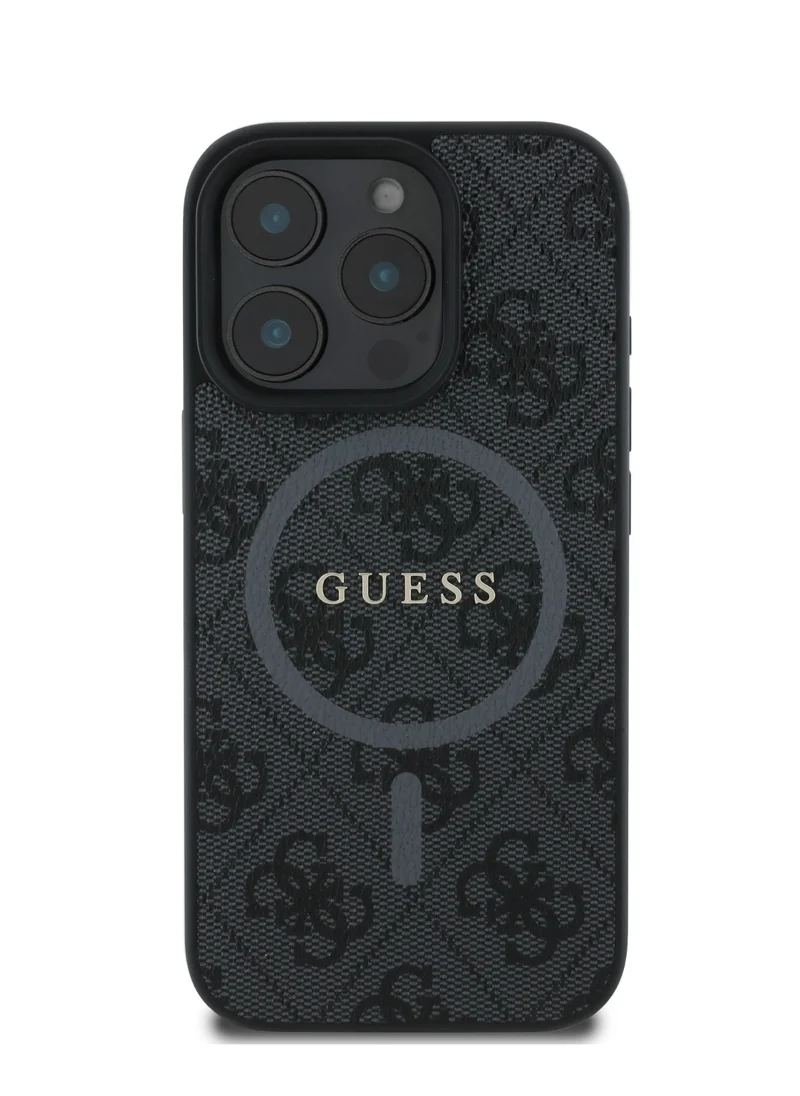 GUESS Magsafe 4G PU Leather Colored Ring And Classic Logo Case for iPhone 16 Pro - Black