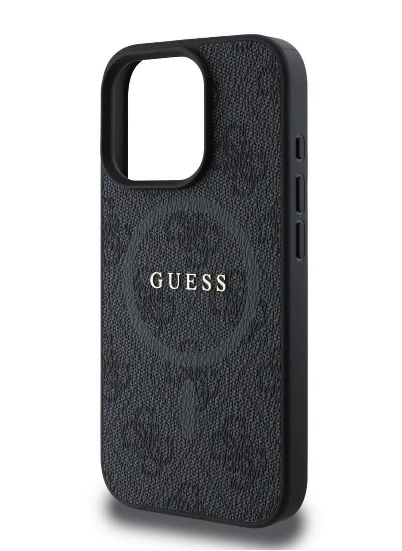GUESS - Magsafe 4G PU Leather Colored Ring And Classic Logo Case for iPhone 16 Pro - Black - Image 1