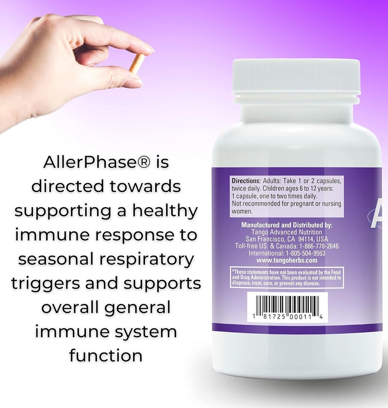 Tango AllerPhase Natural Herbal Sinus and Lung Relief Supplement for Seasonal Respiratory Discomfort Caused by Pollens Dust and Dander 60 Vegetarian Capsules - Image 4