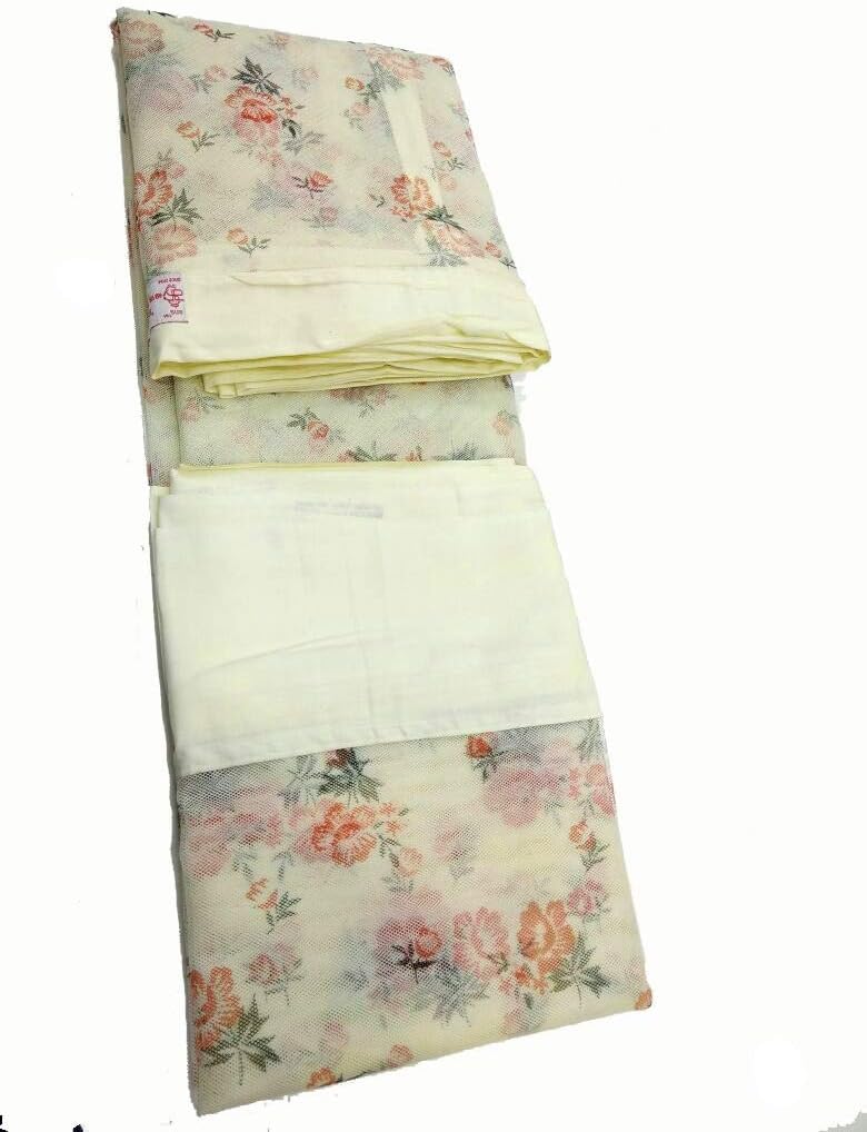 ANS Mosquito Net for Single Bed | 4 x 6.5 Ft Medium Size | Floral Mesh with Cotton Top & Bottom Border | Hanging Type with Free Air Flow | Cream - Image 5