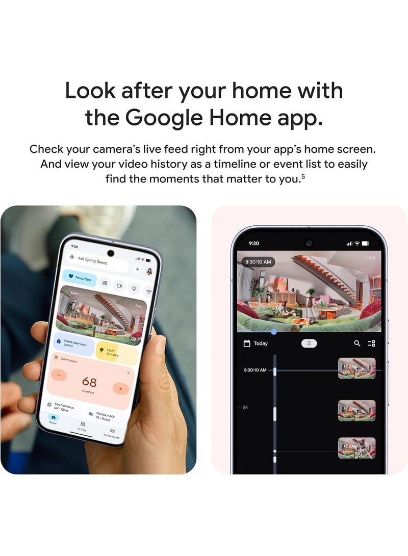 Google Nest Cam Indoor (Wired, 3rd Gen) Surveillance Camera with 2K Video and Gemini, Night Vision, 2-Way Audio, Works with Google Home, Model 2025, Snow - Image 3