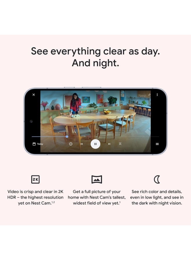 Google Nest Cam Indoor (Wired, 3rd Gen) Surveillance Camera with 2K Video and Gemini, Night Vision, 2-Way Audio, Works with Google Home, Model 2025, Snow - Image 2