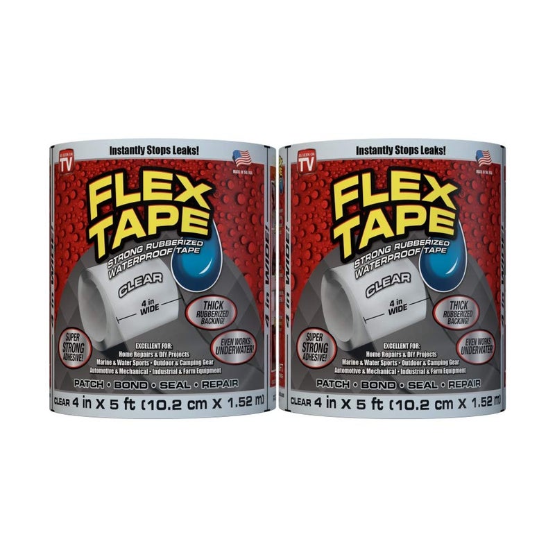 FLEX TAPE Flex Tape Rubberized Waterproof Tape, 4" x 5', Clear - 2 Pack 