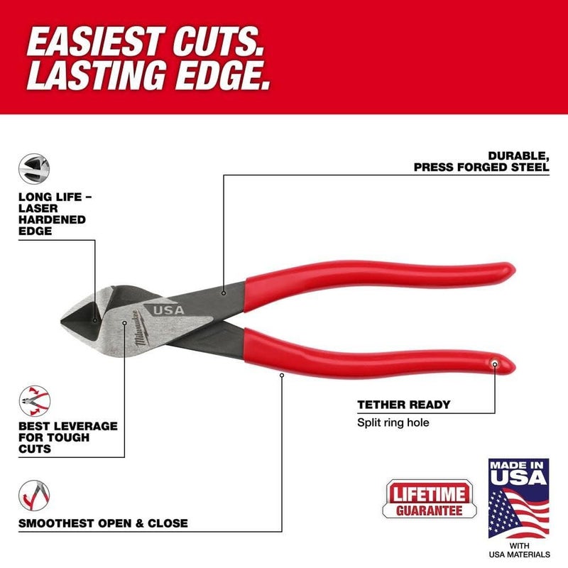 Milwaukee Electric - 8 Diagonal Dipped Grip Cutting Pliers USA - Image 4
