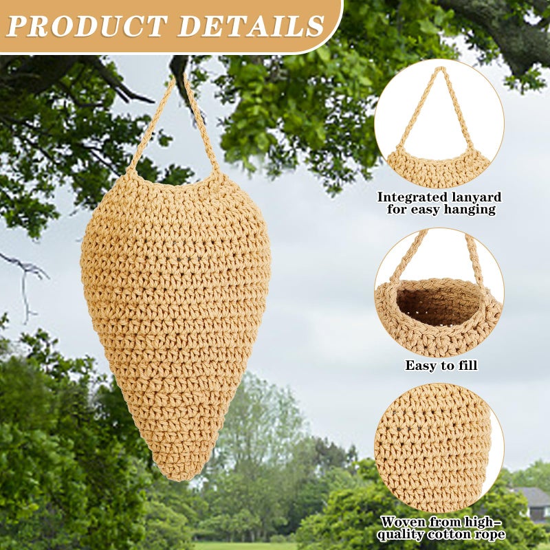 WBCBEC 3 Pack Large Crochet Wasp Nest Decoys, Faux Wasp Nest Deterrent for Outdoor Hanging for Wasps Hornets, Hornets Nest Decoy Decoration for Patio and Eaves, Beige - Image 4