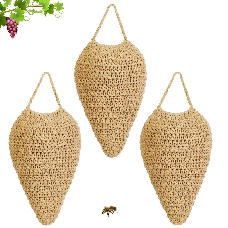 WBCBEC 3 Pack Large Crochet Wasp Nest Decoys, Faux Wasp Nest Deterrent for Outdoor Hanging for Wasps Hornets, Hornets Nest Decoy Decoration for Patio and Eaves, Beige - Image 1
