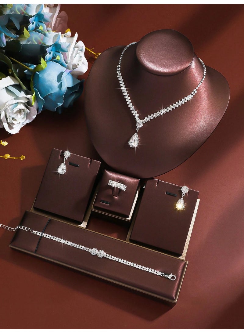 4 Pieces Luxury Jewelry Set For Women Includes Necklace Earrings Bracelet And Ring Elegant Accessory For Weddings Parties And Daily Wear - Image 4