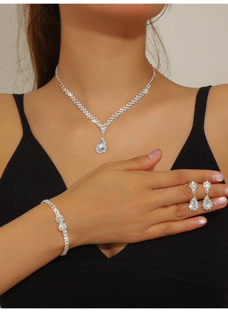 4 Pieces Luxury Jewelry Set For Women Includes Necklace Earrings Bracelet And Ring Elegant Accessory For Weddings Parties And Daily Wear - Image 3