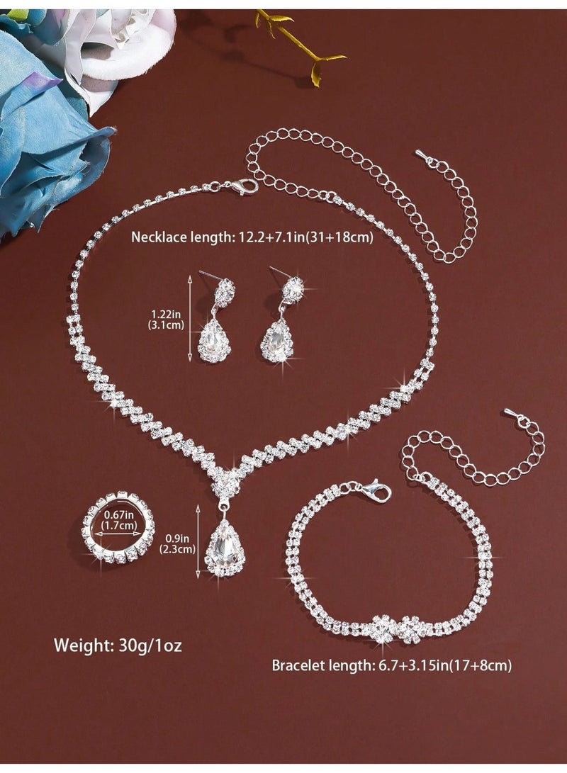 4 Pieces Luxury Jewelry Set For Women Includes Necklace Earrings Bracelet And Ring Elegant Accessory For Weddings Parties And Daily Wear - Image 2