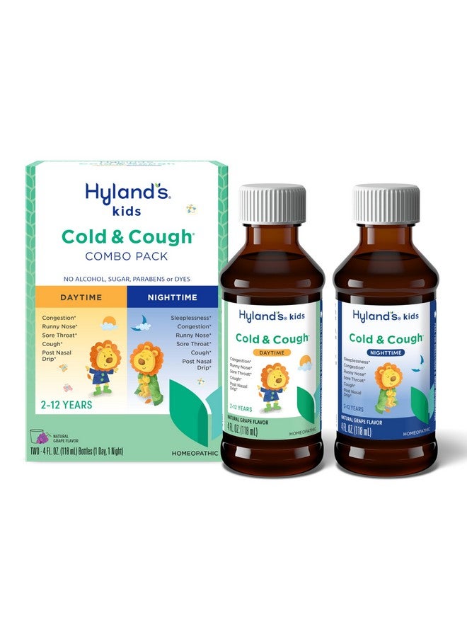 Hyland's Kids Cold and Cough, Day and Night Combo Pack, Cold Medicine for Ages 2 and up, Grape Flavor Syrup Cough Medicine for Kids, Nasal Decongestant, 4 Fl Oz (Pack of 2) - Image 1