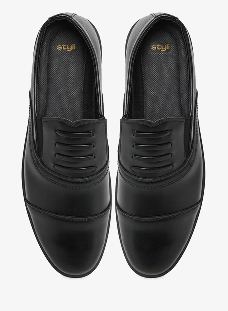 Styli Black Leather Oxford Shoes