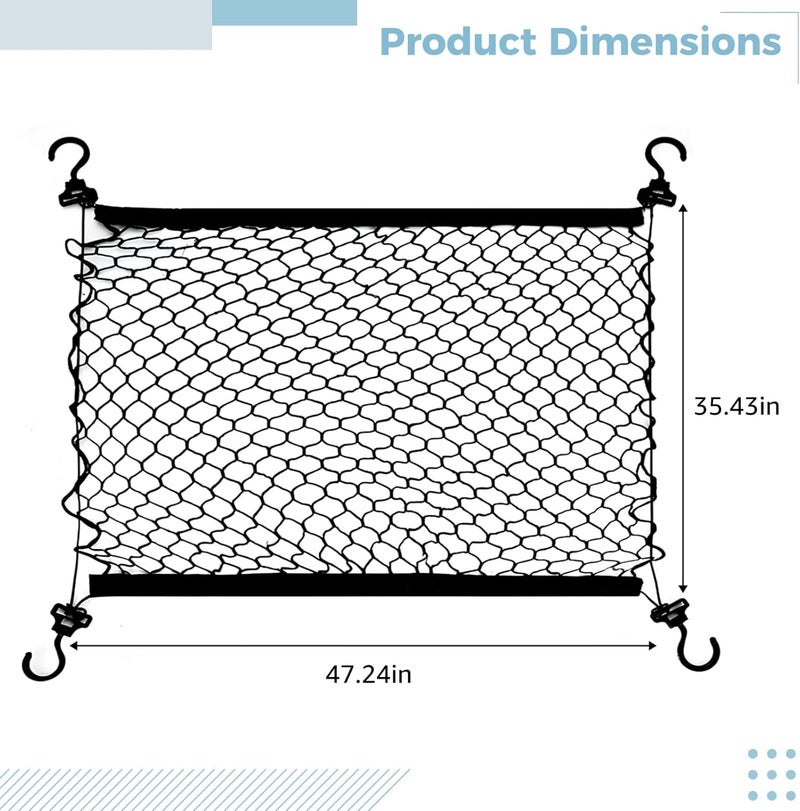 حاجز شبكي قابل للتعديل للسيارات، شبكة أمان مزدوجة الطبقات للكلاب، مقاس 47.2 × 35.4 مع 4 خطاطيف، يتضمن أحزمة مرنة - Image 4