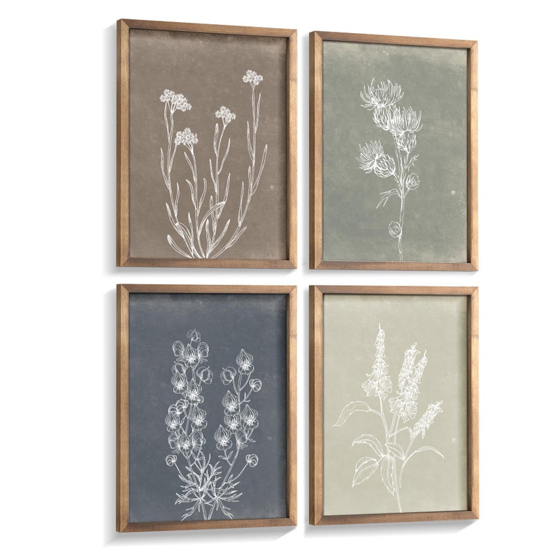 Heiple Framed Boho Wall Art Set of 4 Wooden Wall Art for Rustic Vintage Farmhouse Home Living Room Bedroom Bathroom Kitchen Wall Decor (Brown, 11"x14") - Image 1