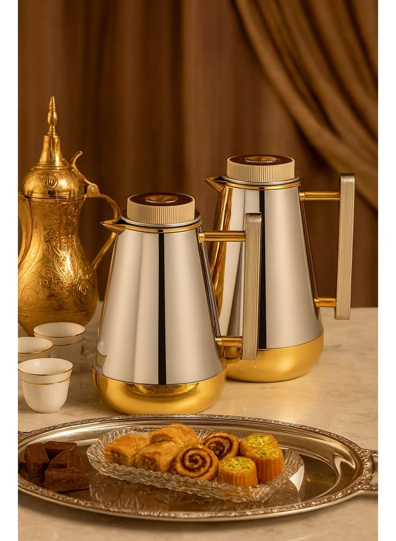 السيف  طقم ترامس ليليا من السيف – نيكل لامع بلمسة خشبية فاخرة (1.3 لتر + 0.75 لتر) ✨ - Image 1