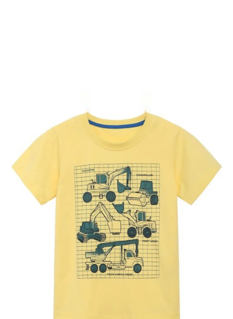 YUNIQEE Yellow Graphic Printed Solid Round Neck Cotton T-shirt